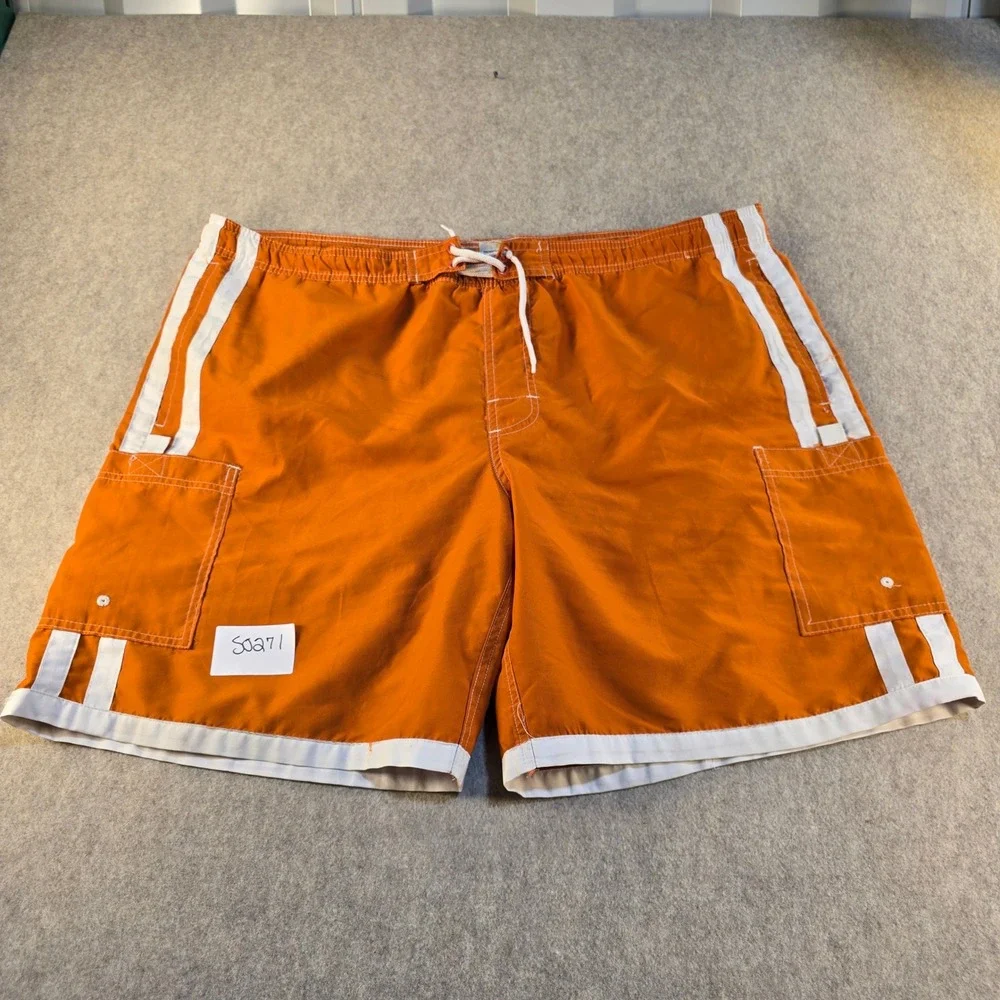 Talos Mens Swim Trunks Orange White‎ Stripes Cargo Pockets Mesh Lined XL S0271
